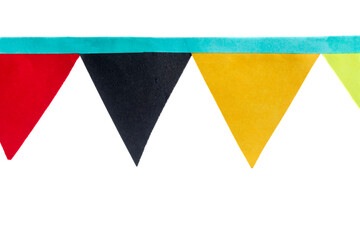 Colorful decorative paper flags on white background for festive celebrations