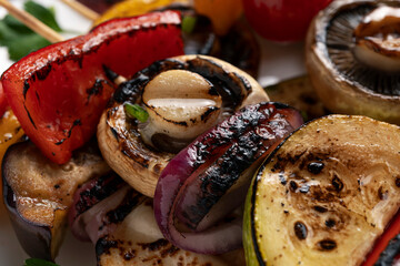 vegetarian kebabs grilled, macro, close-up, eating out