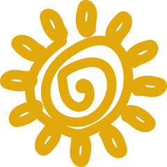 Cute doodle sun. Hand drawn vector illustration. Sketch sun, Handdrawn sunshine symbols