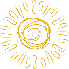 Cute doodle sun. Hand drawn vector illustration. Sketch sun, Handdrawn sunshine symbols