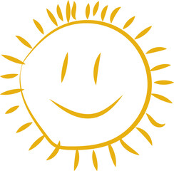 Cute doodle sun. Hand drawn vector illustration. Sketch sun, Handdrawn sunshine symbols