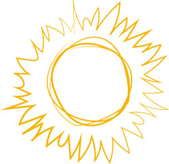 Cute doodle sun. Hand drawn vector illustration. Sketch sun, Handdrawn sunshine symbols