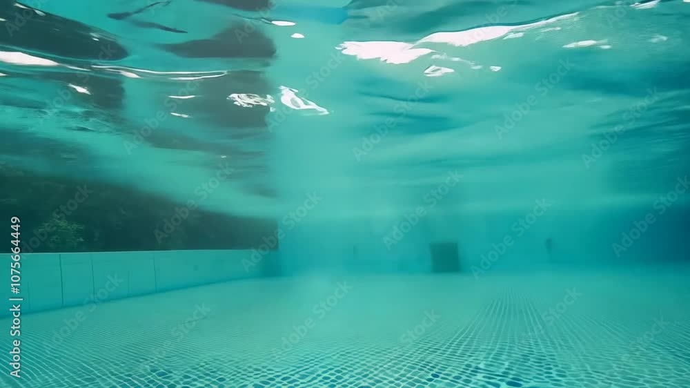 Poster empty suburban swimming pool reflecting underwater sunlight patterns generative ai