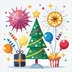 Happy new year, Vector White background illustration, Generative Ai,