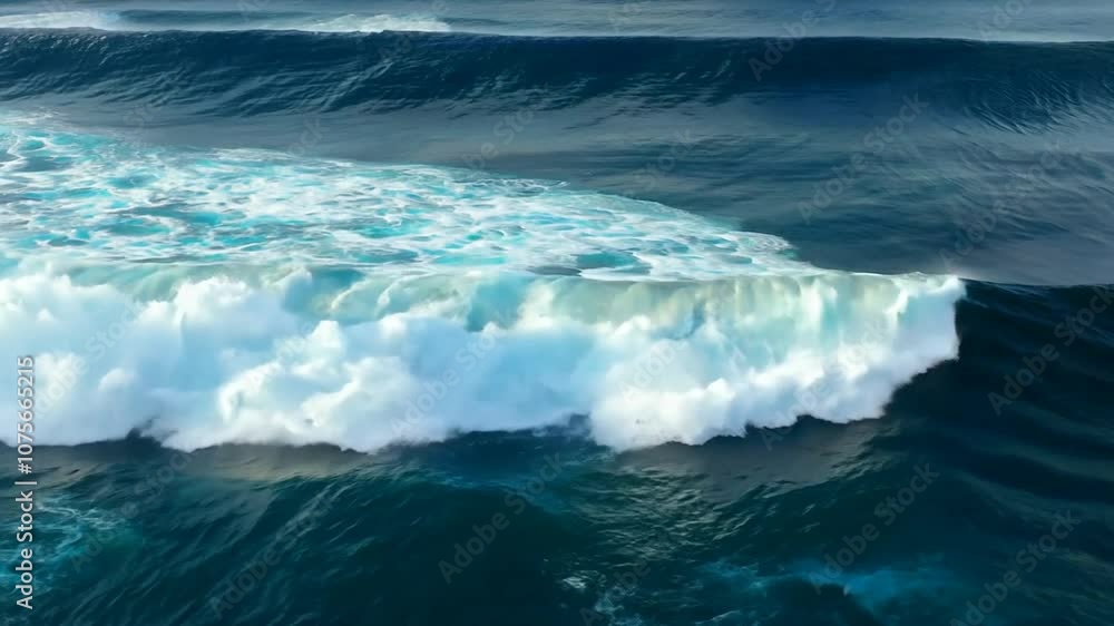 Poster aerial view of giant ocean waves crashing and foaming in daylight generative ai