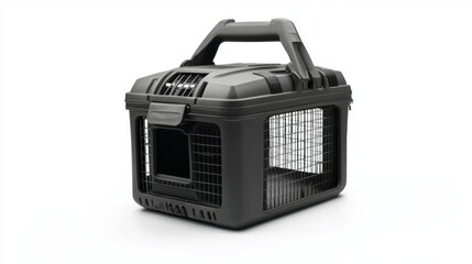 A sleek black pet carrier designed for travel. Perfect for taking your furry friend on adventures. Sturdy and secure with ample ventilation. Generative AI