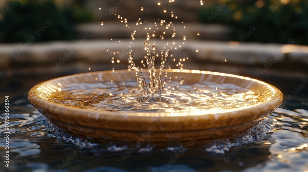 Poster water droplets splashing in a circular basin.