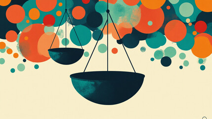 Abstract Justice Scales with Colorful Circles Background