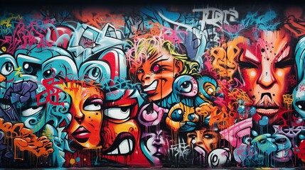 Fototapeta premium A photo of a wall covered in graffiti art
