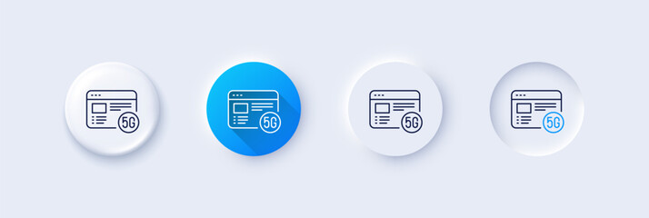 5g internet line icon. Neumorphic, Blue gradient, 3d pin buttons. Wifi web browser sign. Connection quality symbol. Line icons. Neumorphic buttons with outline signs. Vector