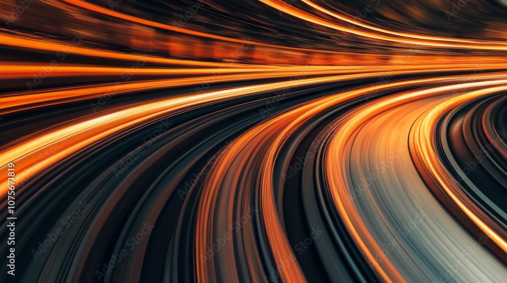 Poster an abstract representation with curved lines showing motion and speed through dynamic light patterns