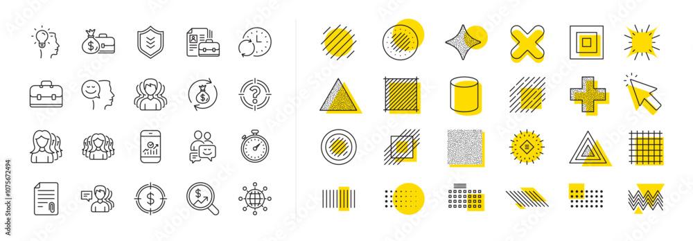 Poster group, profile and teamwork icons. design shape elements. business user line icons. portfolio, timer