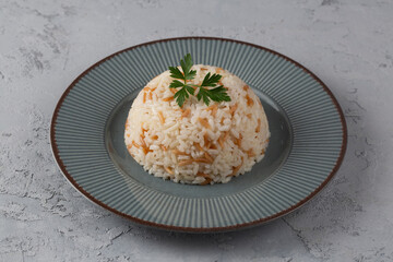 Traditional delicious Turkish food; Turkish style rice pilaf (Turkish name; Arpa sehriyeli pirinc...