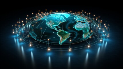 Obraz premium Global network of interconnected business nodes enhancing human resource collaboration worldwide