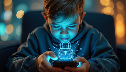 Child Focused on Digital Security