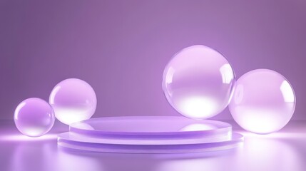 Purple Sphere and Platform Minimalist 3D Rendering