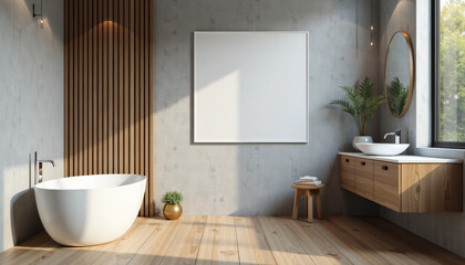 Modern Concrete Bathroom Design with Wooden Accents