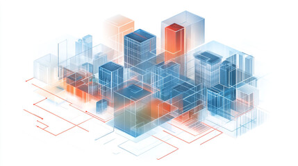 Fototapeta premium Futuristic Cityscape 3D Render Abstract Architecture Urban Design Technology Network