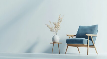 Minimalist Living Room with Blue Armchair