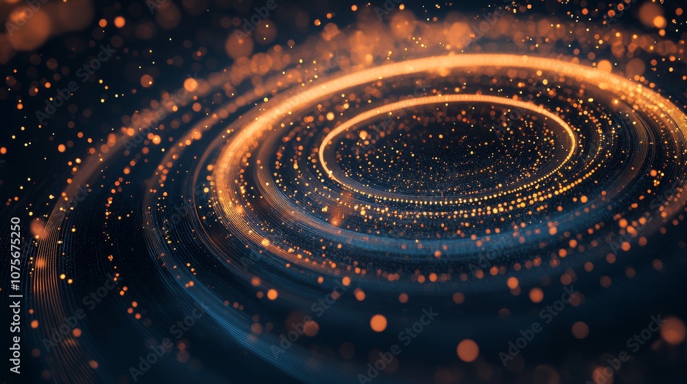 Poster an abstract representation of quantum physics is presented, showcasing intricate circles and elabora