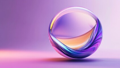 Abstract Glass Sphere with Gradient Colors on a Purple Background