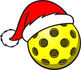 Pickleball Yellow with Santa Hat, Vector illustration, Isolated On Transparent Background
