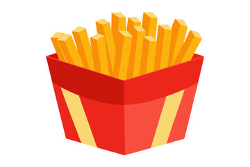 Simple French Fries Box Illustration on Clean White Background
