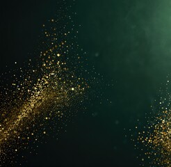 Obraz premium Box with gift and festive bow on emerald green background with sequins. Concept of festive banner for Christmas, New Year