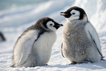 Obraz premium bird, animal, penguin, duck, baby, duckling, wildlife, nature, goose, yellow, fluffy, gosling, young, antarctica, cute, white, wild, beak, small, isolated, penguins, spring, black, geese, snow