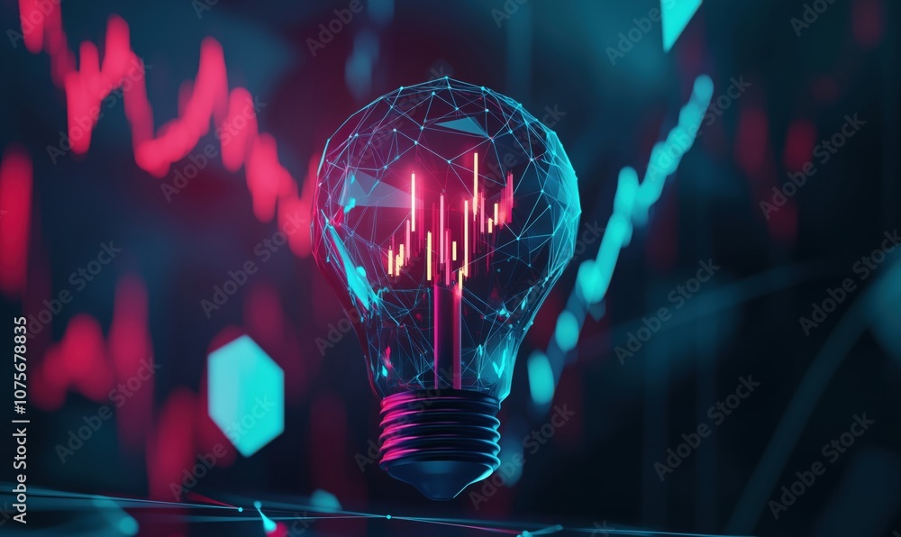 Aufkleber light bulb with stock market data visualization, glowing lines and graphs