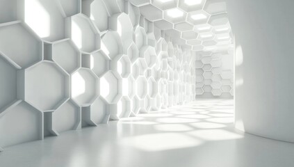 Abstract White Hexagonal Room Interior