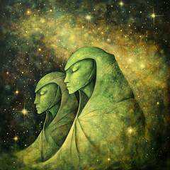 Cosmic Beings in Ethereal Space Scene