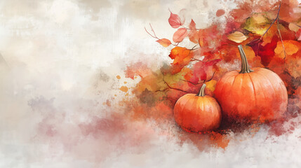 Thanksgiving background, card, wallpaper with pumpkins and leaves