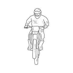 Sketch drawing of the people using motorcycle go to work with white background. Land transportation design in simple sketch style. Black and white vehicle design concept vector illustration.