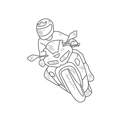 Sketch drawing of the people using motorcycle go to work with white background. Land transportation design in simple sketch style. Black and white vehicle design concept vector illustration.