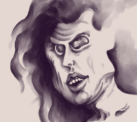 Haunting Abstract Portrait of a Distorted Ghostly Face