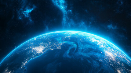 Obraz premium Earth glowing in the vast, dark cosmos.