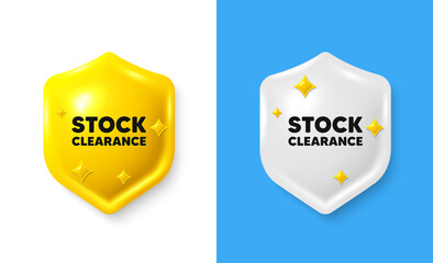 Stock clearance sale tag. Shield 3d icon banner with text box. Special offer price sign. Advertising discounts symbol. Stock clearance chat protect message. Shield speech bubble banner. Vector