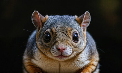 Obraz premium A curious squirrel stares at the camera with its large, dark eyes