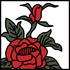 カラー正方形シンプル花札　水無月　牡丹　6月　牡丹のカス