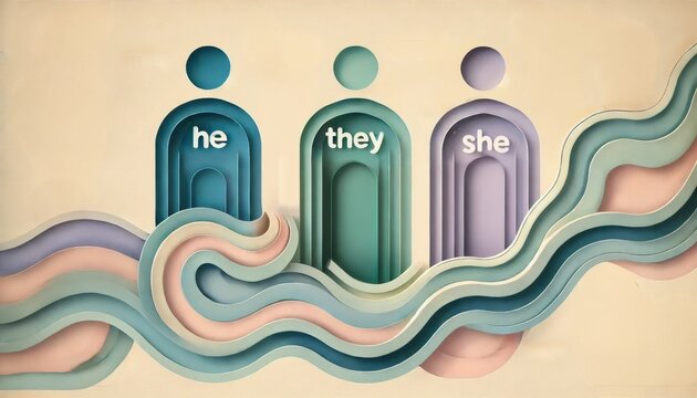 gender pronouns: he, they, she concept