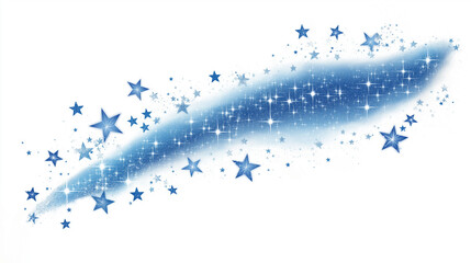 Fototapeta premium Trail of sparkling stars shooting across a white background, like a magical night sky.
