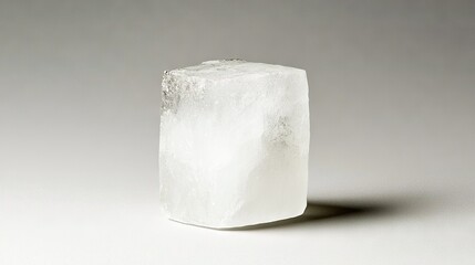   A white rock rests atop a white countertop alongside a black object on a white surface