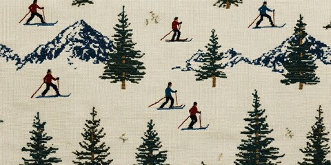 vintage ski sweater design on a beige hand-knitted background