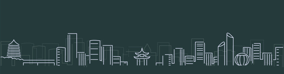 Fototapeta premium Hangzhou Simple Lines Skyline on Dark Background