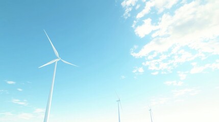 Wind turbines and clear sky endless horizon bright day  clean background copy space