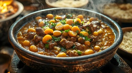 Fototapeta premium A bowl of stew with meat and vegetables