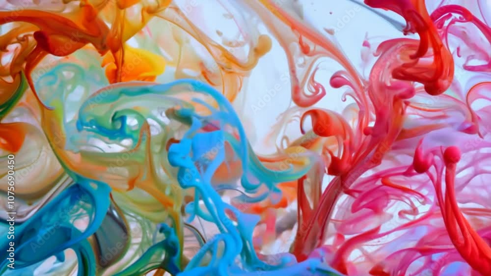 Poster acrylic paint drops swirling in water create colorful abstract clouds generative ai