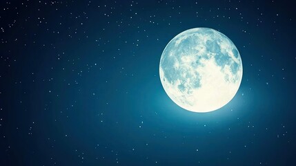 Naklejka premium A stunning full moon in the velvet night sky against a deep blue backdrop, surrounded by an array of glittering celestial bodies
