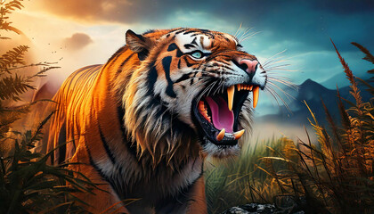 Prehistoric Saber-toothed Tiger - The Saber-tooth Tiger was a carnivorous cat that lived in North America during the Pleistocene, Eocene and Tertiary Periods.